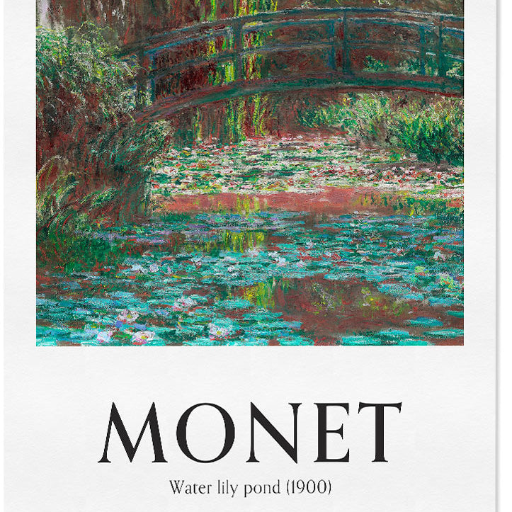 Vintage style art poster showing Monet's 'Water Lily Pond'.