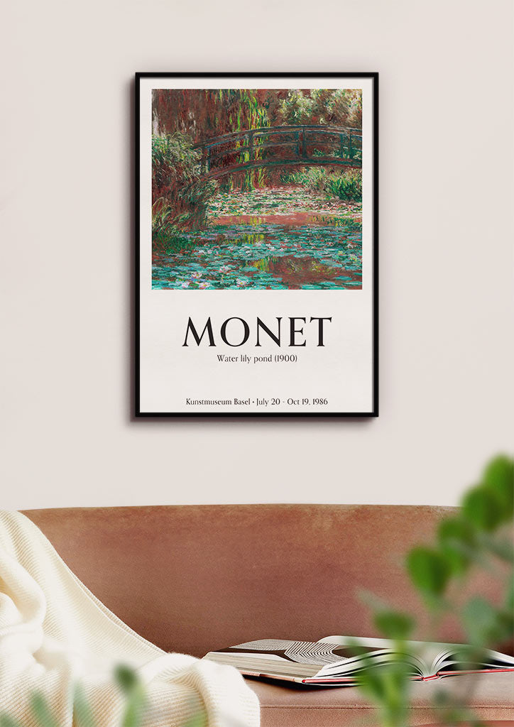 Vintage style art poster showing Monet's 'Water Lily Pond'.