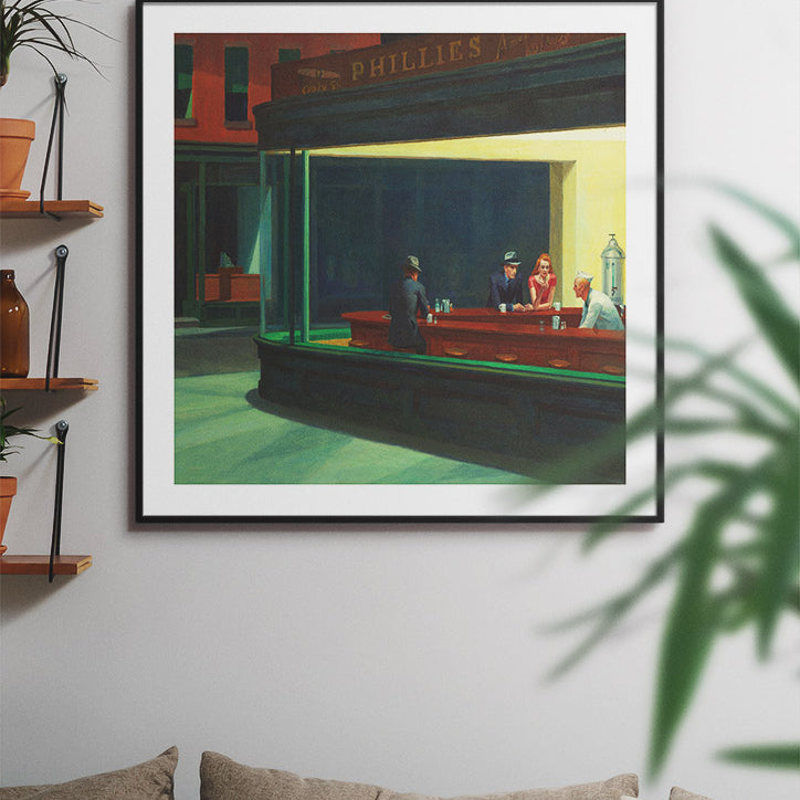 Edward Hopper Nighthawks square poster, Mid Century Modern poster for home office decor, modern wall art print