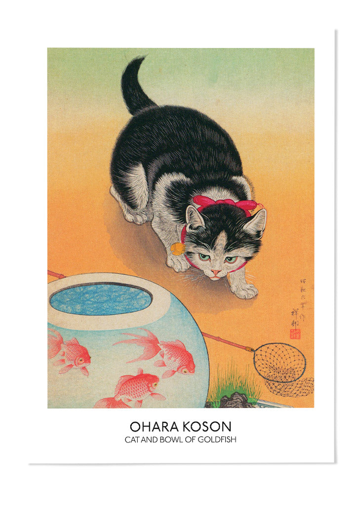 Ohara Koson - Cat with a Bowl of Goldfish