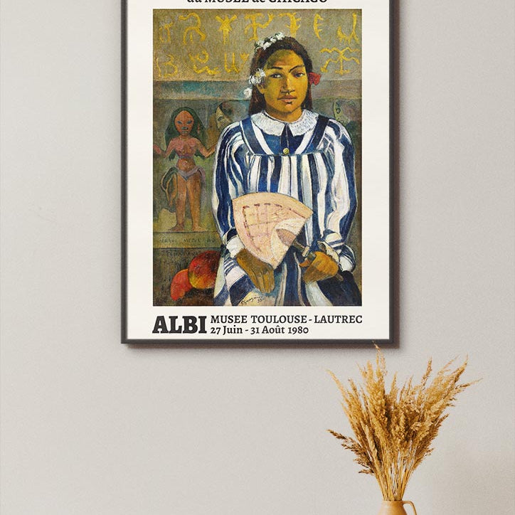 A beautiful Gauguin poster featuring his artwork "The Ancestors of Tehamana" from 1893.