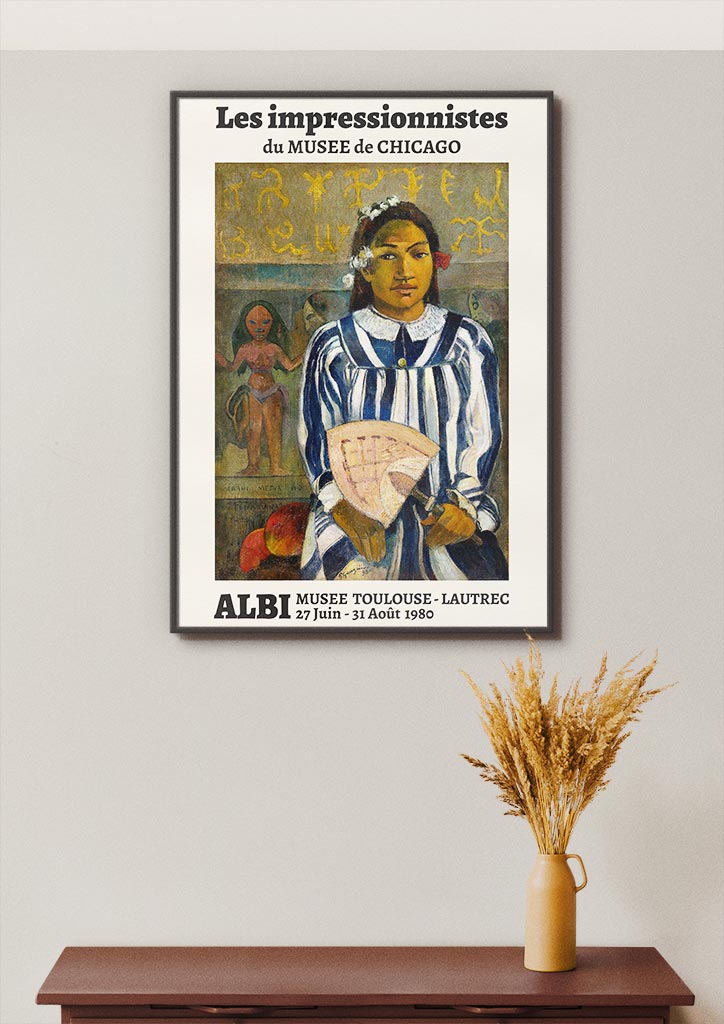 A beautiful Gauguin poster featuring his artwork "The Ancestors of Tehamana" from 1893.