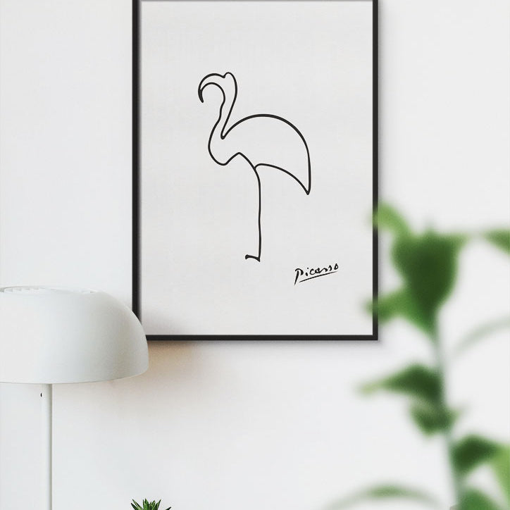 Pablo Picasso black and white line drawing art print: 'Flamingo (Le Flamant)'.