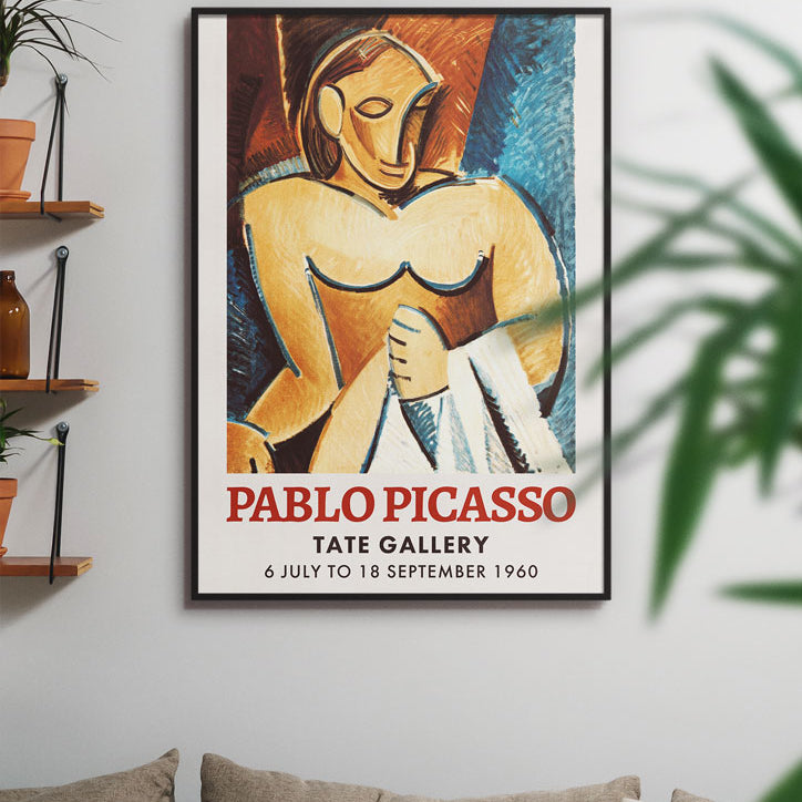 Pablo Picasso art exhibition poster featuring his artwork 'Nude with Towel' from 1907.
