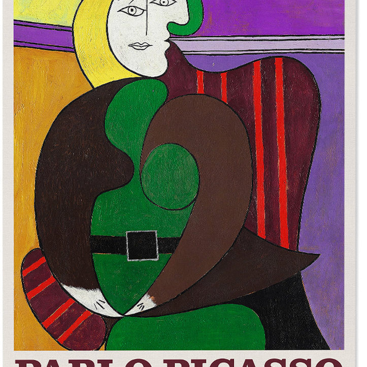 Pablo Picasso art poster featuring his artwork 'The Red Armchair' from 1931.