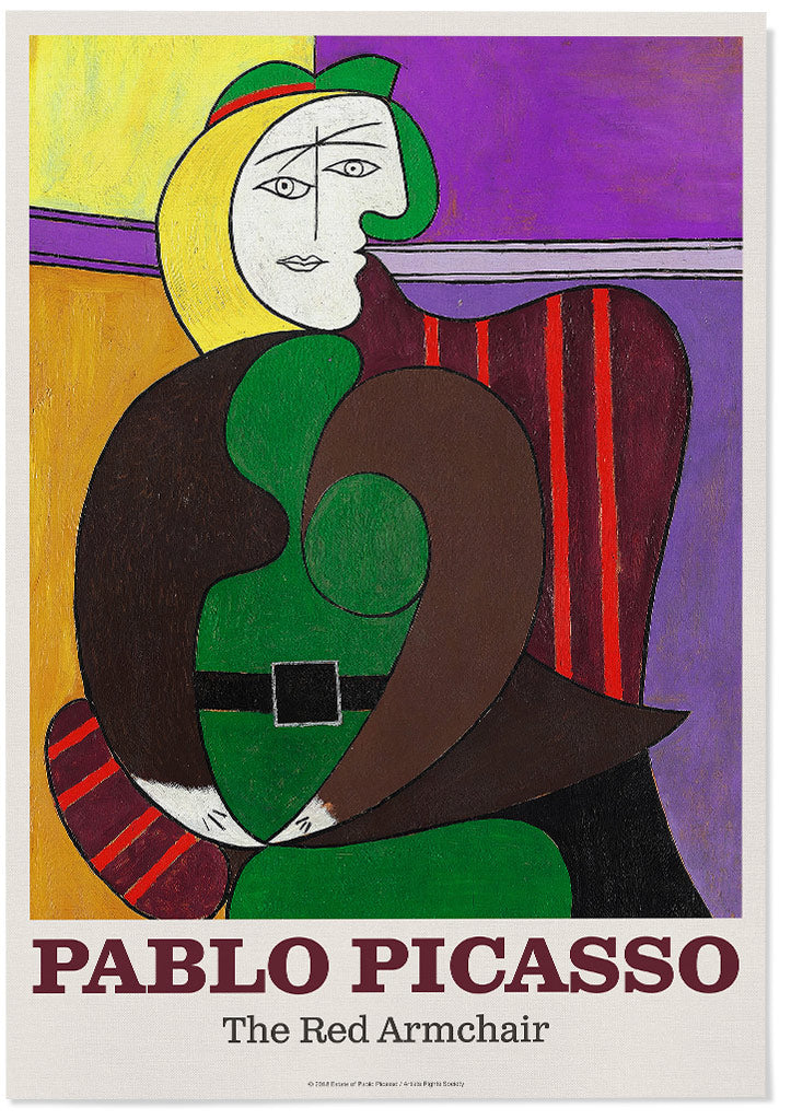 Pablo Picasso art poster featuring his artwork 'The Red Armchair' from 1931.