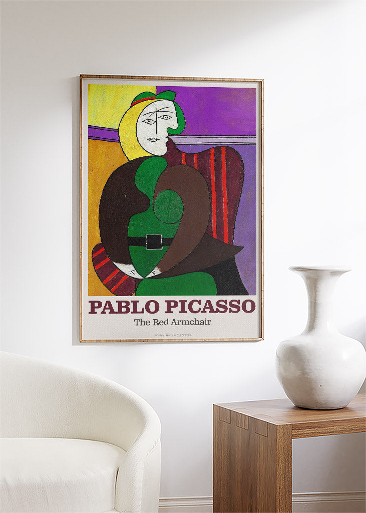 Pablo Picasso art poster featuring his artwork 'The Red Armchair' from 1931.
