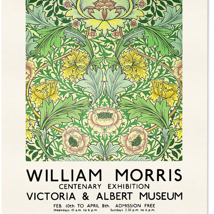 Green floral art by William Morris. Reproduction of a vintage exhibition poster from 1934.&nbsp;