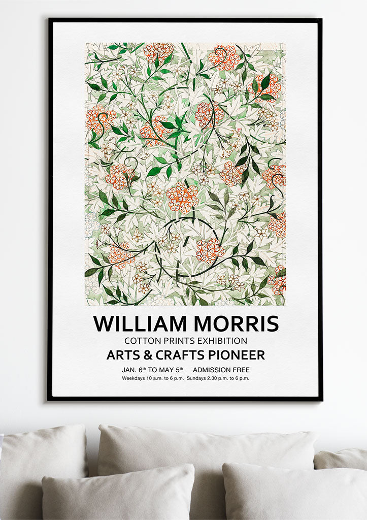 William Morris Art Exhibition Poster showing a jasmine floral motif